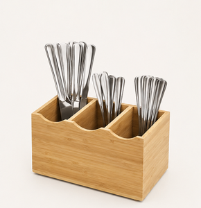Premium Eco-Friendly 3-Compartment Cutlery Holder Natural Wood Silverware <b>Caddy</b> & Utensil Organizer For <b>Kitchen</b> Countertop - Product Image 6
