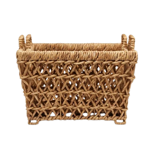 Natural Handwoven Water Hyacinth <b>Foldable</b> Storage <b>Basket</b> With Handle, Wholesale Wicker Closet Organizer Box Vietnam - Product Image 1