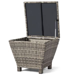 Tavolino Laterale da Esterno in PE Grigio Effetto Vimini con Contenitore per Tubo, Cuscini, Asciugamani e Altri Oggetti - Product Image 2