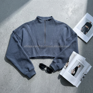 Sweat-shirt oversize à col zippé, coupe courte, à capuche, manches longues, décontracté, pour l'hiver, unisexe, en molleton 100% coton, avec lettrage - Product Image 6