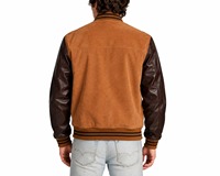 Veste de baseball en cuir véritable bicolore faite à la main pour homme, style vintage, marron
