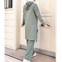 Setelan Olahraga Wanita Muslim 2pcs Bahan Fleece Polyester Solid, Berkancing, Kasual, Bordir, Panjang, Bernapas, Ramah Lingkungan, Laris Manis