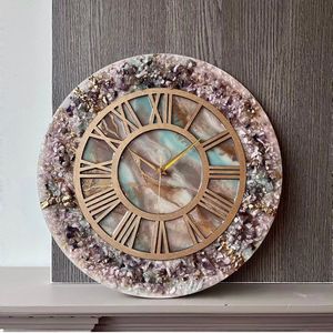 Round Resin Casting Wall <b>Clock</b> Purple Crystal Look <b>Roman</b> Numeral Decorative Timepiece Modern Home Decor - Product Image 1