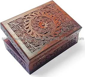 Caja de almacenamiento de joyería de madera personalizada cajas de madera tallada caja de baratija hecha a mano a precio mayorista - Product Image 5