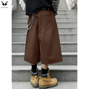 Prix de gros : Shorts en jean Y2K esthétique pour hommes, style rétro streetwear, coupe ample, jambe large, avec logo personnalisé - Product Image 3