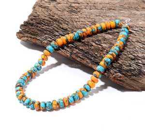 Collier de perles rondes en turquoise huître rare, fait main, en pierres précieuses naturelles, pour la création de bijoux en turquoise huître - Product Image 1