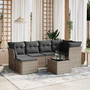 Conjunto de Sofá de Jardín de Ratán PE Gris con Vidrio Templado y Acero con Recubrimiento en Polvo, Muebles Duraderos para Exteriores - Product Image 1