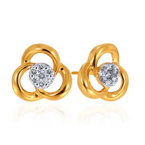 Boucles d'oreilles clous géométriques trio en or rose 18 carats avec diamants étalonnés taille ronde Ethereal Spark, bijoux fins pour femme - Product Image 3