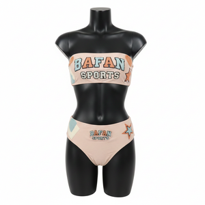 Conjunto de Bikini para Mujer, Nylon GSM, Spandex, Suave y Elástico, Color Durazno, Multicolor, Bordado Chenille, Logotipo Personalizado - Product Image 1