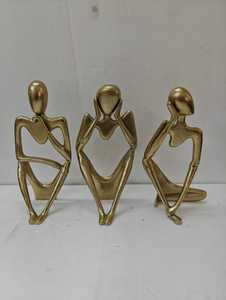 Juego de 3 Esculturas Abstractas Estilo Pensador con Acabado Dorado, Decoración para el Hogar, Decoración Nórdica para Sala de Estar, Escritorio, Regalo Especial - Product Image 1