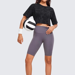 Women's Black Cropped T-Shirt Crew Neck Short Sleeve Regular Fit Knitted 100% Cotton Breathable Casual Spring Summer Wear - Product Image 3
