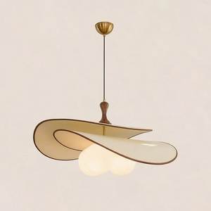 Lampe suspendue contemporaine en tissu à ruban incurvé avec accent en bois de noyer et globe en verre dépoli, idéale pour bar ou éclairage de Noël - Product Image 1