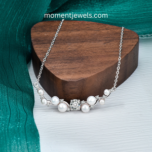 Collier de luxe en perles et moissanite pour femme, chaîne en argent sterling 925 plaqué rhodium, fabrication diamantée - Product Image 5