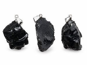 Pendentif en obsidienne noire naturelle brute, vente en gros de bijoux en pierre précieuse obsidienne noire - Product Image 1