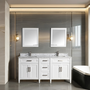 Gabinete de Baño Moderno de Lujo Phuoc Hung PHD2MVS72 de 72 Pulgadas, de Madera Sólida Blanca, con Lavabo Doble, para Hoteles - Product Image 1