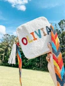 Bolso Bandolera de Lona Blanca de Alta Calidad Personalizable con Cuentas de Semillas, Nombre Personalizado, Espacio y Planeta, para Mujer, con Cremallera - Product Image 3