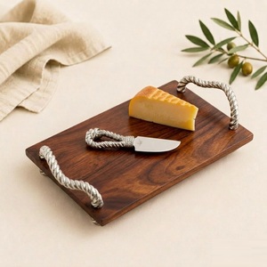 Premium Handcrafted Acacia Wood Serving Tray With Rope Handles Luxury Charcuterie Serving Tray for Gourmet Kitchen & <b>Table</b> <b>Decor</b> - Product Image 3
