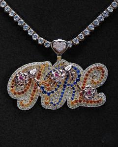 Pendentif personnalisé en argent 925 avec nom, style vertical serti de moissanite certifiée GIA, charme chic hip-hop de Name Pendant Supply - Product Image 1