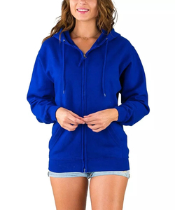 Sweat-shirt à capuche zippé bleu roi pour femme, couleur unie, manches longues, en molleton de coton, pull-over pour l'automne - Product Image 1