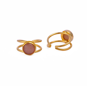 Natural Peach Moonstone <b>Adjustable</b> <b>Ring</b> Gold Plated Handmade Double Band Gemstone Statement <b>Ring</b> for Women Wholesale Jewelry - Product Image 1