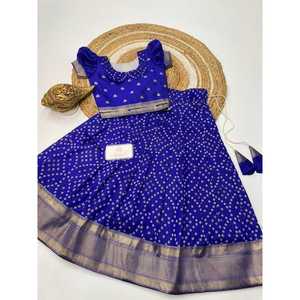 Attractive Silk Bandhani Weaving Work <b>Kid's</b> <b>Lehenga</b> Choli Blue - Product Image 1