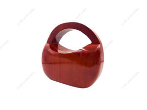 Pochette de soirée de luxe en bois avec poignée arquée, sac rigide de créateur pour femme, idéal pour les mariages et événements. - Product Image 3