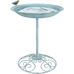 Blue Metal Bird Bath Outdoor Garden <b>Weather</b> Resistant Shallow Basin Filigree Scroll Base Yard Water <b>Station</b> - Product Image 1