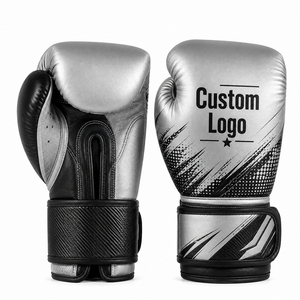 Kickboxing OEM ODM Service Custom Logo <b>Silver</b> and Black Boxing <b>Gloves</b> Professional Training Sparring Punching Bag <b>Gloves</b> - Product Image 1