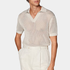 OEM 2026 T-shirt d'été personnalisé à manches courtes en coton et soie, teint uni, maille texturée nid d'abeille, anti-boulochage, pour homme - Product Image 5