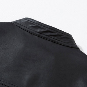 Unisex Black PU Leather Denim <b>Jacket</b> V-neck <b>Half</b> <b>Zip</b> Slim Fit Regular Length Quick Dry Vintage Winter Wear - Product Image 2