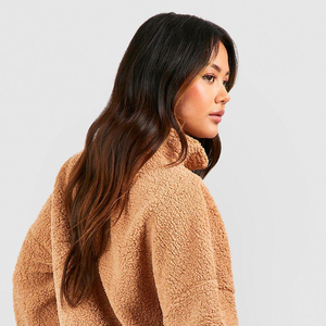 เสื้อฮู้ดดี้ผู้หญิงขายส่ง แขนยาว ซิป 1/4  ผ้าโพลีเอสเตอร์/คอตตอน ทรงโอเวอร์ไซส์ คอตั้ง ผ้าเท็ดดี้ฟลีซ ปักลาย - Product Image 4