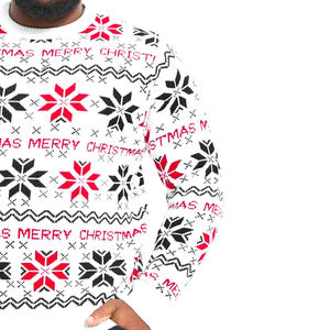Suéter Navideño de Punto para Hombre, Rojo y Negro, Estilo Pullover, Manga Larga, Material Acrílico, con Agujeros - Product Image 3