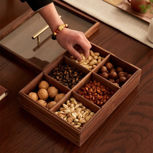 Boîte à fruits secs ronde en bois avec compartiments divisés pour le stockage des aliments de fête dans la cuisine en gros - Product Image 4