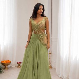 Premium Heavy Silk Ready-to-Wear Lehenga with Embroidery Sequence Butta, Attached <b>Net</b> Pallu & Embroidered Blouse - Product Image 2