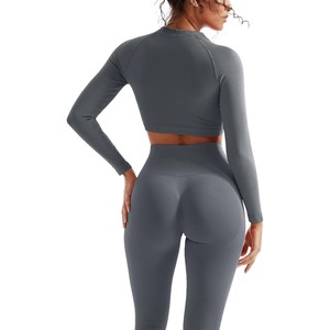<b>Red</b> Two Piece Yoga Set Scoop Neck Sleeveless <b>Crop</b> <b>Top</b> High Waist Full Length Leggings Seamless Spandex/Nylon Plus Size Front - Product Image 6