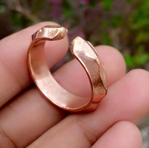 High Grade Pure Copper Magnetic Therapy Band Adjustable Open Cuff <b>Thick</b> Faceted Ends Motif Bio Energy Healing <b>Ring</b> - Product Image 1