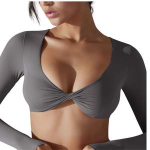 Top Deportivo Corto de Yoga para Mujer, Manga Larga, con Detalle Trenzado en la Parte Delantera, para Gimnasio, Entrenamiento, Fitness, Ropa Deportiva Activa, Venta al Por Mayor Personalizada - Product Image 5