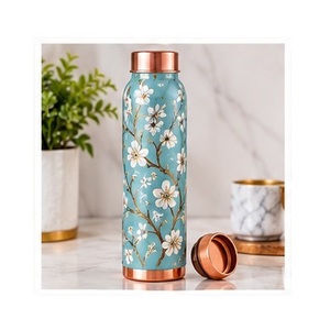 Bouteille d'eau en cuivre artisanale avec motif montagne naturelle, gourde de voyage portable - Product Image 2