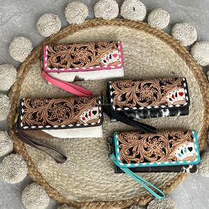 Nouveau Portefeuille de Luxe 2026 en Cuir Véritable Fait Main à Motifs Floraux, Porte-Cartes et Pochette en Cuir de Vachette à Poils pour Femme - Product Image 4