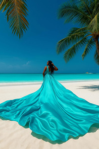 Vestido Largo de Satén de Seda Azul Turquesa Estilo Santorini con Cola Fluida, Vestido Maxi Azul Océano para Sesión de Fotos, Vestido de Noche - Product Image 5
