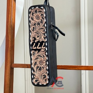Estuche de Viaje para Rizadores de Pelo de Cuero Genuino con Grabado Floral, Cierre de Cremallera 777 y Asa Colgante, para Herramientas de Peinado, Venta al por Mayor - Product Image 1