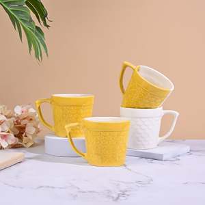 Sunlit Yellow Artistic Scale <b>Ceramic</b> <b>Mug</b> Set of 6 400ml Glazed Microwave Safe <b>Mugs</b> with Tray Creative Design for Camping - Product Image 1