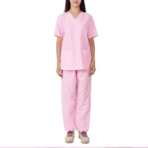 Ensemble de blouses et pantalons roses pour femmes, col en V, manches courtes, en coton et polyester tissé, tenue d'hôpital, détection d'aiguilles - Product Image 5