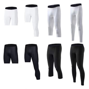 Pantalon Capri de Compression Homme Noir et Blanc, Taille Élastique, Séchage Rapide, Sportif, Fitness, Entraînement, Legging Léger en Spandex - Product Image 3