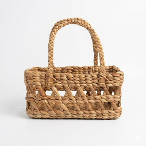 MARISA Natural Water Hyacinth Picnic <b>Basket</b> Bag Handmade Woven Eco Friendly Storage Bag With Handle Outdoor Use - Product Image 1