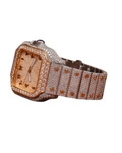 Montre personnalisée avec cadran arabe et diamants pour homme, entièrement en or blanc, moissanite carrée, montre de luxe de créateur - Product Image 3