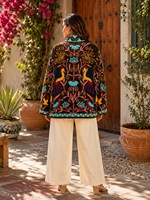 Veste courte artisanale en velours de coton brodée de motifs Suzani et d'oiseaux, style bohème floral, pour femme, artisanat intemporel personnalisé