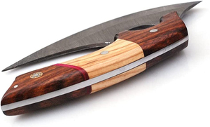 Couteau de boucher Ulu à lame courbée avec manche en bois, planche à découper et bol, utilisation facile, en acier Damas, pour le camping, écologique, durable, pour la cuisine - Product Image 6
