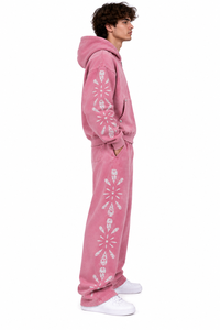 Men's <b>Pink</b> Hooded Tracksuit Full Length Loose Fit Casual <b>Sweatshirt</b> And Pants Set With Floral Print Side Pockets Autumn Wear - Product Image 5