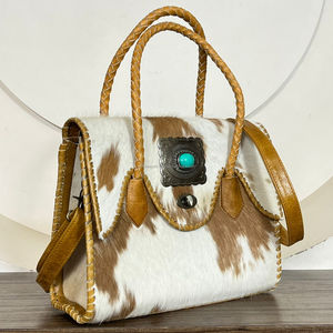 Nouveau Sac Fourre-tout en Cuir de Vachette à Poils 2026, Style Western, avec Concho Turquoise, Sac à Main en Cuir Véritable Gravé, Sac à Bandoulière pour Femme - Product Image 4